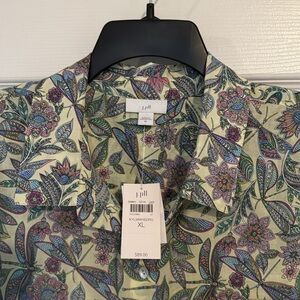 J. Jill One Pocket Shirred Back Button Up Shirt Dragonflies Lime Blue Purple XL